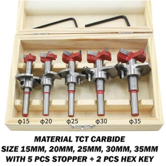 Mata Bor Engsel Sendok Set 5 pcs Hinge Boring Drill Forstener Bit TCT