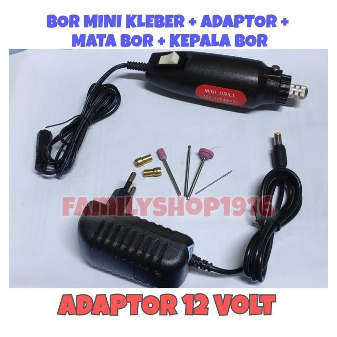 BOR MINI / MINI DRILL KLEBER + ADAPTOR 12V + MATA BOR + KEPALA BOR