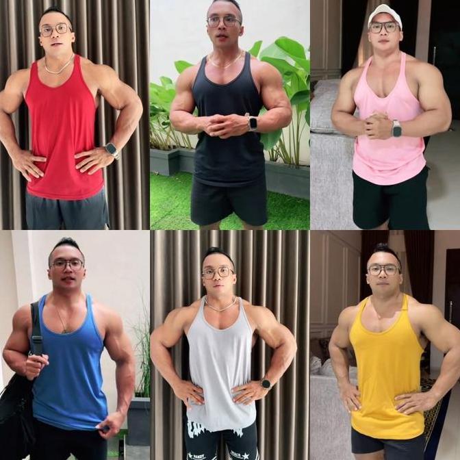 DV173 - SINGLET GYM PRIA TALI KECIL KATUN STRINGER POLOS OVERSIZE BESAR BINAGARA SIZE TANKTOP OLAHRA