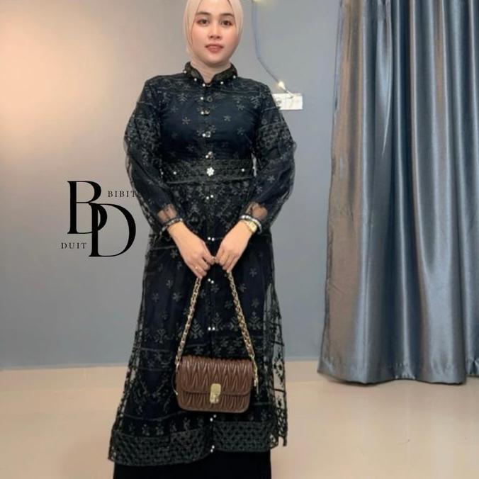 Nagita Outer Brukat Dres Brokat Atasan Gamis Kondangan Lebaran Terbaru Kancing Depan Full Payet Hany