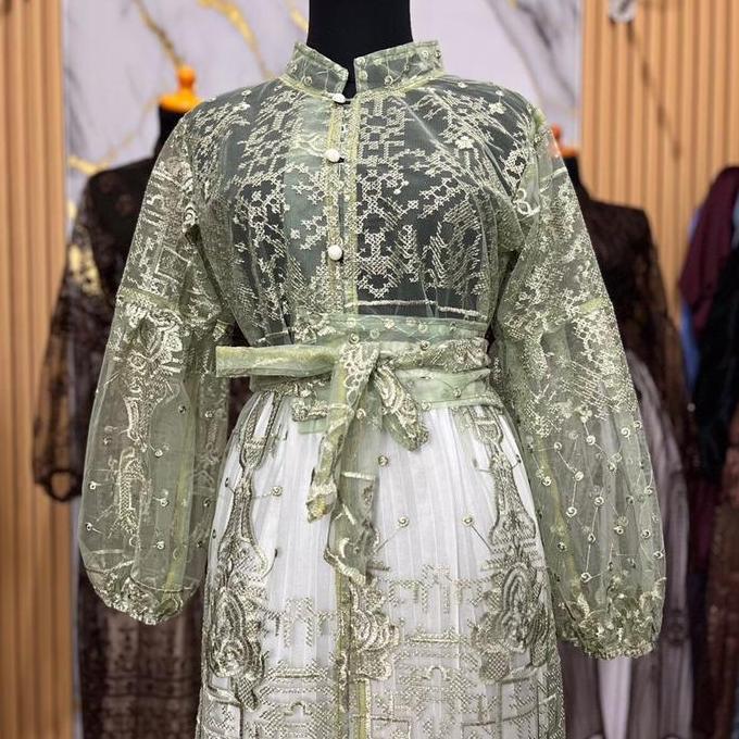 Arshila Outer Warna Coklat Mahogani Motif Etnik Dan Burgundi Motif / Outer Lebaran / One Set Lebaran