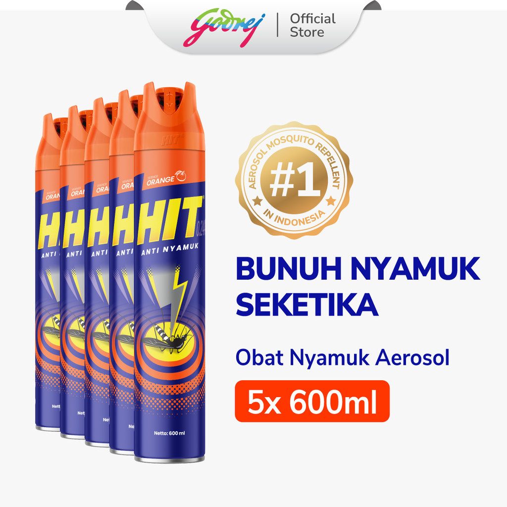 Hit Aerosol Orange 600ml x5 - Obat Nyamuk - Bunuh Nyamuk Penyebab Demam Berdarah (DBD)