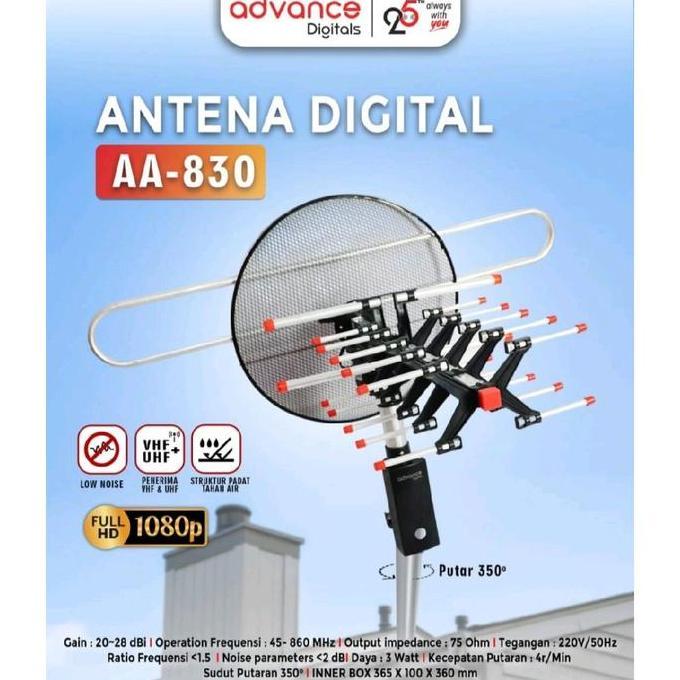 Advance Antena TV Remote Rotasi AA-830 Full HD 1080 dengan Booster & Kabel Coaxial Tahan Air dan Kon