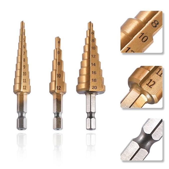 SU - Mata Bor Spiral Multi Step Fujiyama 3 Pcs / Mata Bor Besi Aluminium Set 3-20 mm Drill Bit HSS