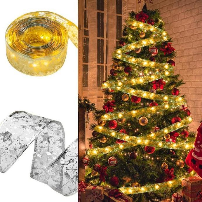 Lampu Natal Pita LED Dekorasi Hiasan Pohon Panjang 5 Meter Motif Renda
