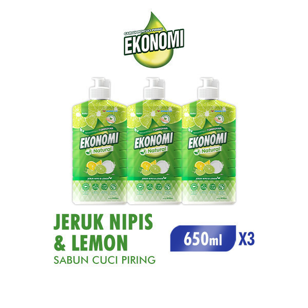 Ekonomi Power Liquid Sabun Cuci Piring Natural Jeruk Nipis Botol 650 ml x3