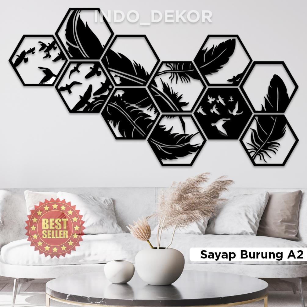 Hiasan Dinding Hexagonal Elegan Laser Cut 3D Hiasan Dinding Ukuran Besar Ukiran Kayu (Monstera)