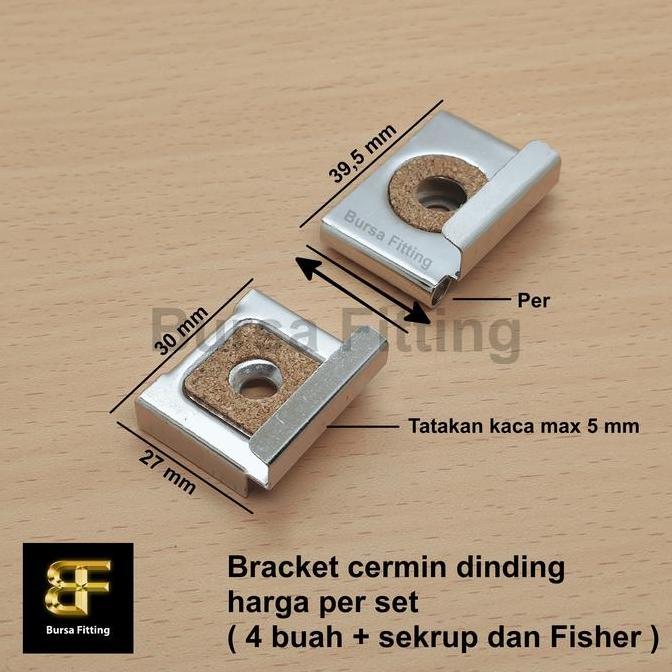 Plat Jepit Kaca Wastafel / Gantungan Cermin / Ambalan Cermin / Bracket Cermin Dinding / Penahan Kaca