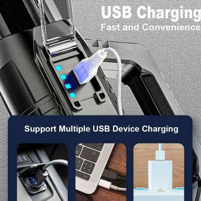 Lampu Senter Led Sorot Super Terang / Senter Camping Cas USB Portable