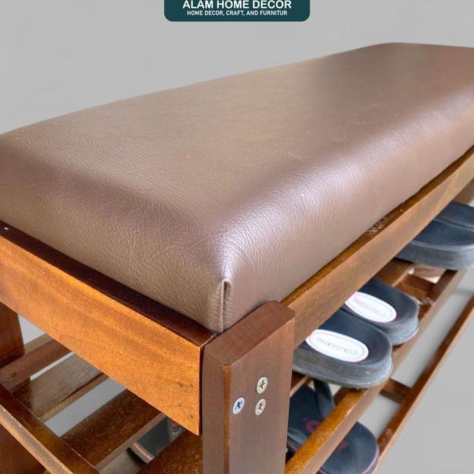 Rak Penyimpanan Sepatu Sofa Kayu Mahoni Asli Model Solid Mahoni dengan Laci - Furniture