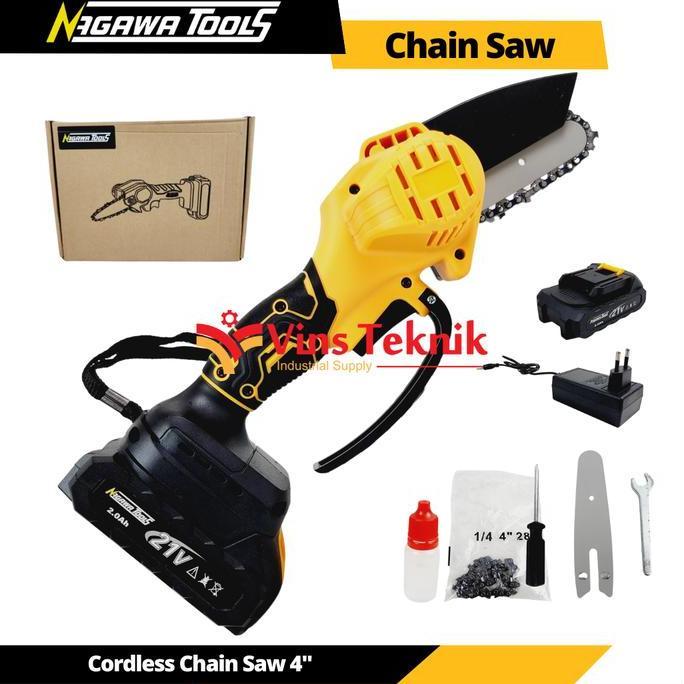 Promo Cordless Mini Chain Saw 4 Inch Gergaji Kayu Mini Chainsaw Nagawa Cod