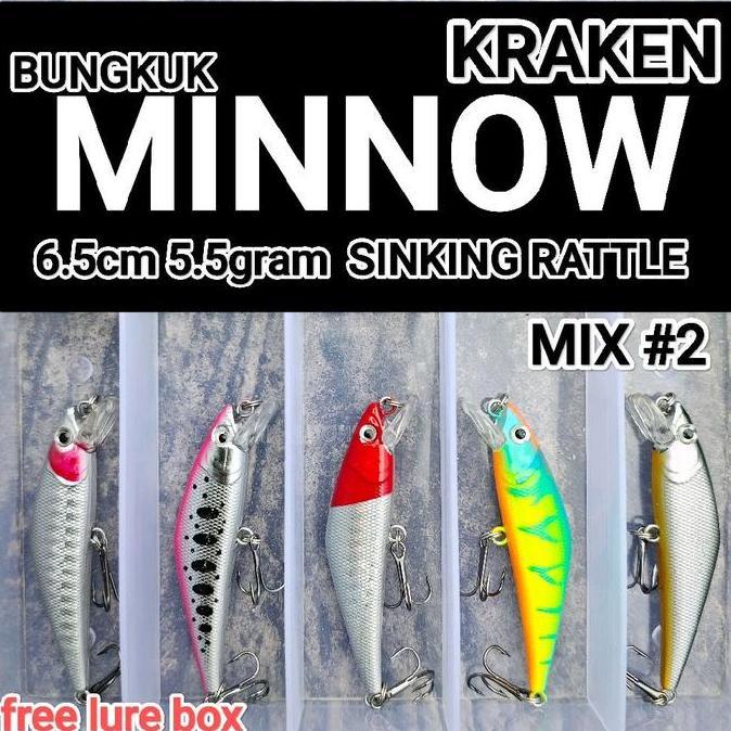 paket umpan pancing MINNOW BUNGKUK replika kraken 65S Lure