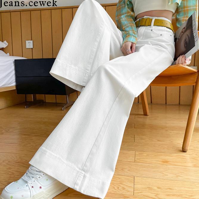 Jeans.Cewekcelana Putih Cutbray Jeans Panjang Wanita Celana Pinggang Tinggi Celana Kulot Jeans Putih