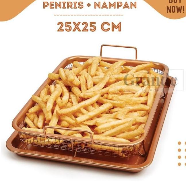 Set Kotak 25X25 Peniris Gorengan Plus Nampan Gorengan Stainless Handle