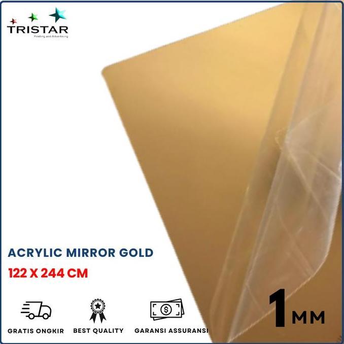 PROMO - Akrilik Lembaran Mirror Gold Tebal 1mm / Gold Acrylic Sheet 122X244 Mirror Cermin 1MM Lembar