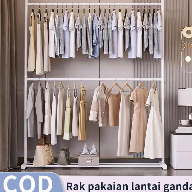 PROMO - Rak Baju Gantung Berdiri 2 Susun Besi  Rak Pakaian Gantung Minimalis