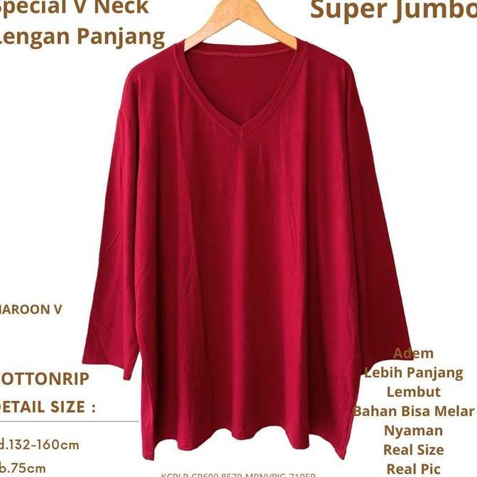 DE140 >> KAOS WANITA JUMBO V NECK COTTONRIP LD.130 MELAR SAMPAI 170CM ADEM Oversize Polos Atasan San