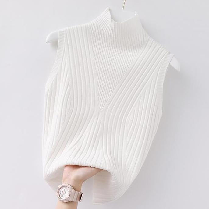 DB11 - [QBD] Turtle Neck Wanita Tanpa Lengan Kekinian Knit | Inner Rajut Wanita Baju Dalaman Premium