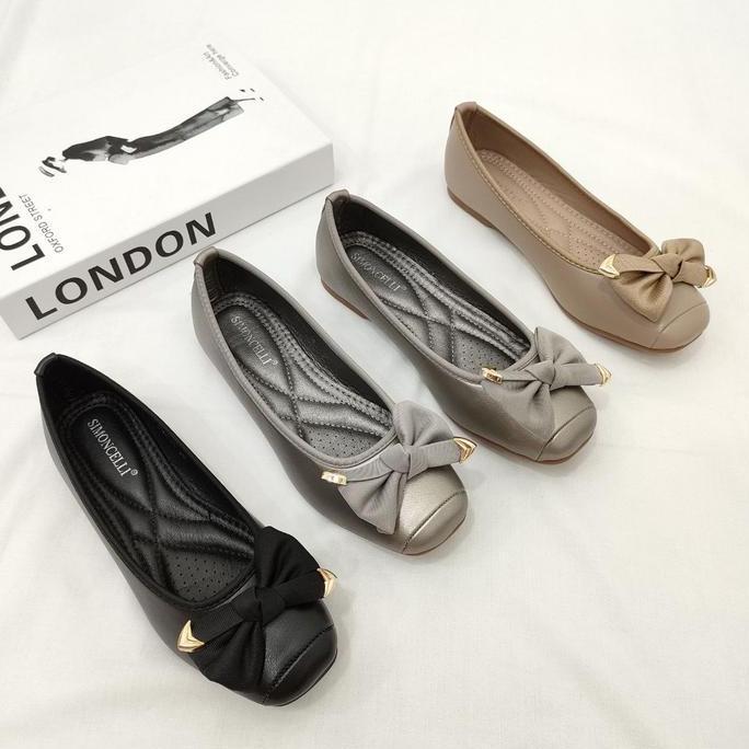Simoncelli Sepatu Wanita Flat Pita | Flatshoes Kerja | Sepatu Flat Cewek | Sepatu Hitam | Sepatu Pes