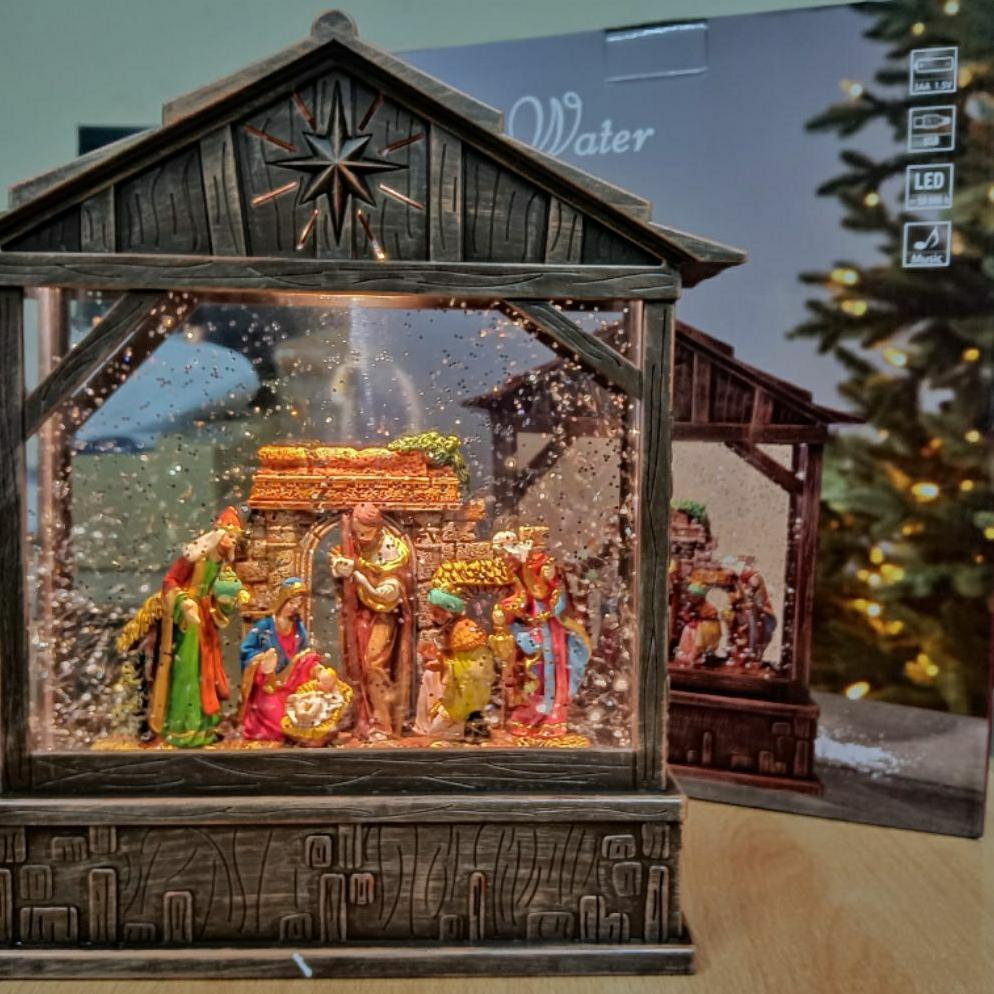 SNOW GLOBE GLASSDOME KOTAK MUSIK AIR BOLA KACA NATIVITY  SNOW WATER WDL 24032A HAMPERA NATAL