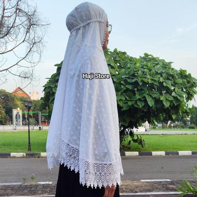 bergo haji umroh bahan katun paris bordir renda RK Instan rida'  perempuan   hijab Terlaris