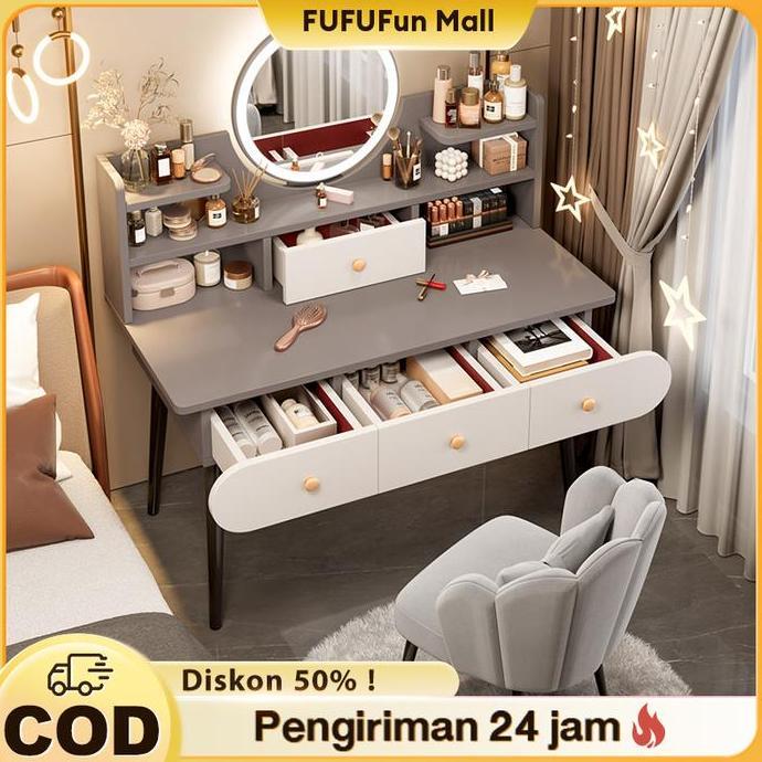 Meja Rias Meja Putih Minimalis Meja Kosmetik Minimalis Mini Modern Lampu LEDKompensasi Kerusakan Pen