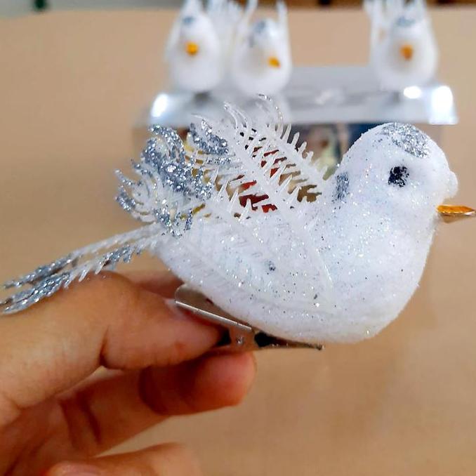 Dekorasi Burung Putih Set 3 Jepit Burung Merpati Hiasan Pohon Natal