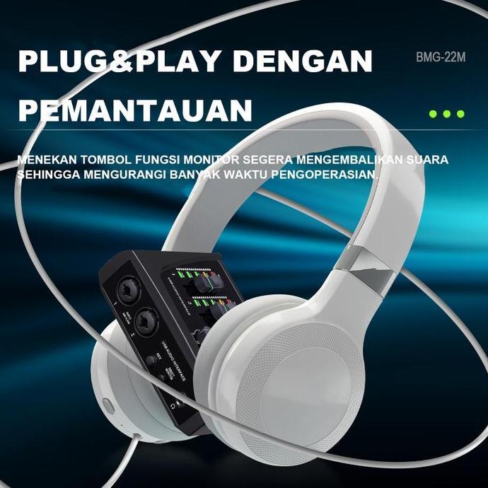 BOMGE 22M USB Audio Interface SoundCard 2Channel untuk Rekaman, Streaming dan Podcasting, dengan XLR