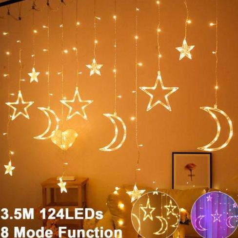 Lampu Hias Kelap-kelip Bintang Bulan Lampu Natal Tirai Led Lampu Hias Kamar Dekorasi