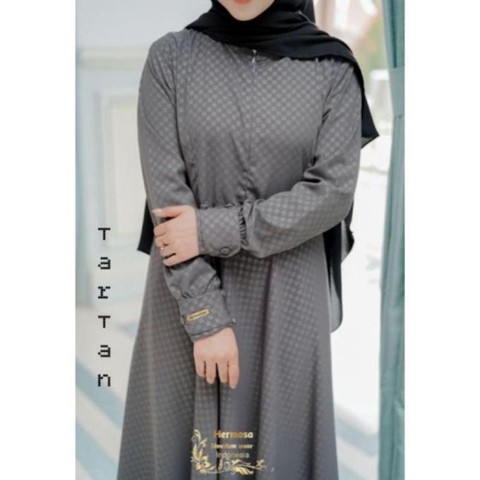 [Gamis Hermosa] Gamis embos hermosa motif tartan semua warna (hitam, abu, coklat tua, mocca, army, h