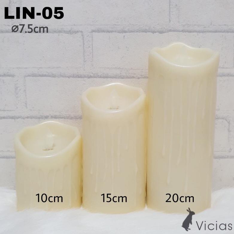 LIN05 Lilin LED Melted Plain BESAR Baterai Elektrik Api Bergoyang 10 / 15 / 20cm