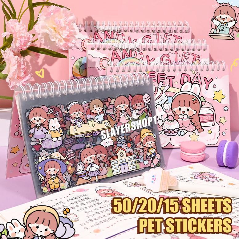 Buku stiker semi transparan PET, Accessoris Sticker, Stiker hiasan diary