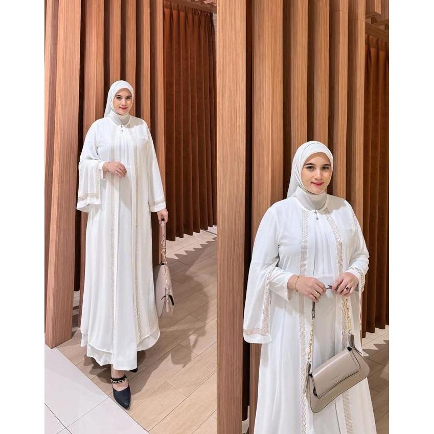 Gamis Abaya Putih Tulang Resleting Depan Terbaru Terlaris