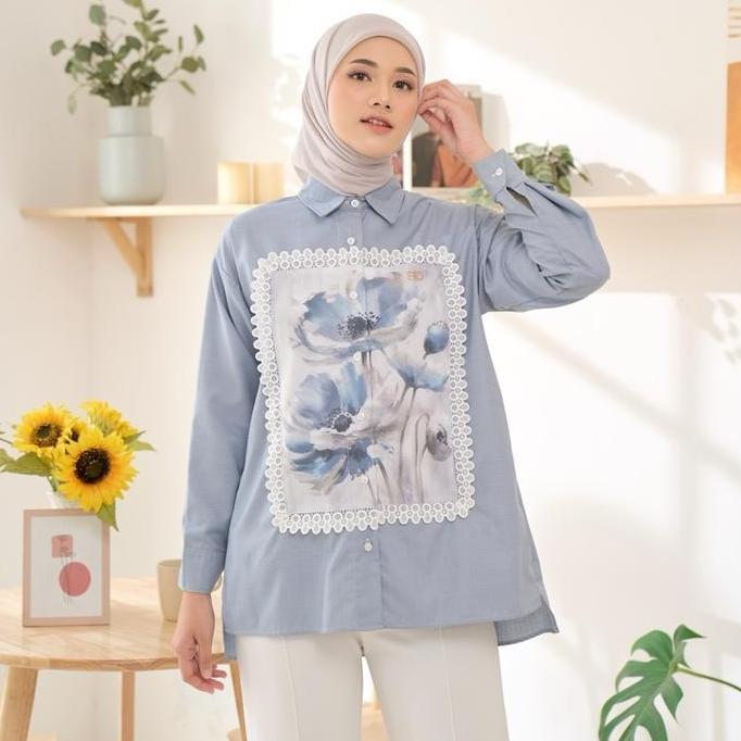 Celini Top -  Kemeja Wanita Premium Quality Bahan Cotton Mix Polyester Detail Floral Eksklusif Renda