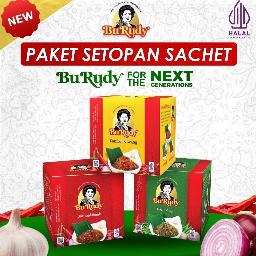 Paket Sambal Setopan Sachet Bu Rudy 3 Varian: Sachet Bawang, Bajak, Ijo Asli Surabaya