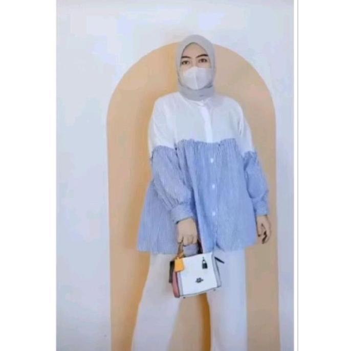 Kimmy Kemeja Blouse Shanghai Salur Bahan Crinkle Airflow