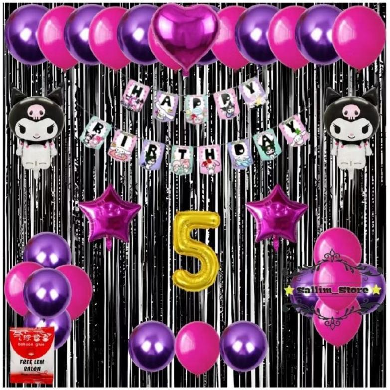 Paket Dekorasi Ulang Tahun Tema Kuromi Anak Perempuan