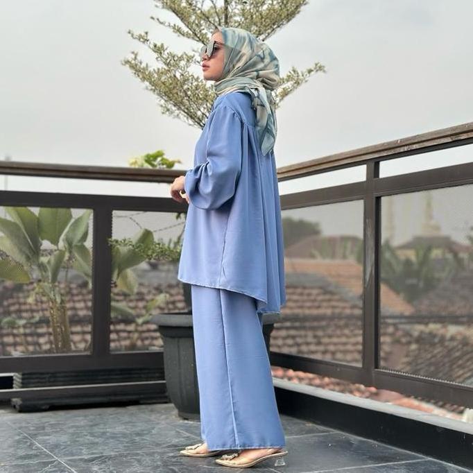 Ravina Setelan Rayon Twill Wanita Kekinian Baju Gamis & Celana Panjang Nyaman Ukuran Standar hingga 