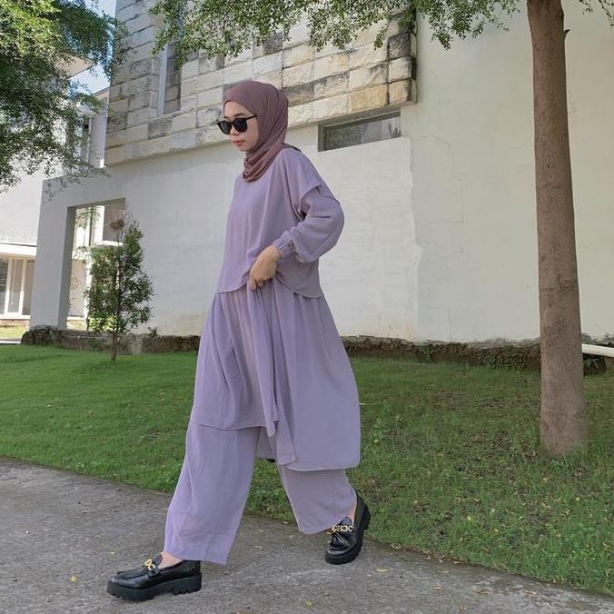 ori Qirani One Set Setelan Wanita Kekinian/Setelan Celana Muslim premium