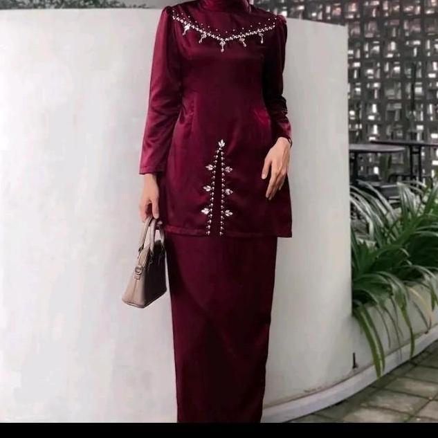 dewasa melayu rok songket dan satin pride atasan dan rok elegant Setelan Wanita Fashion Payet Kondan