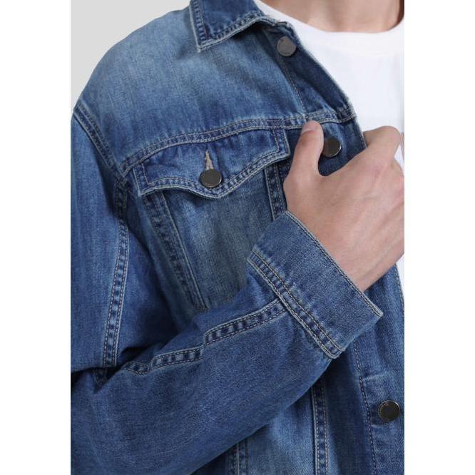 Emba Denim - Johnny Jaket Denim Pria Trucker Regular Fit Panjang  Kancing Kantong Casual