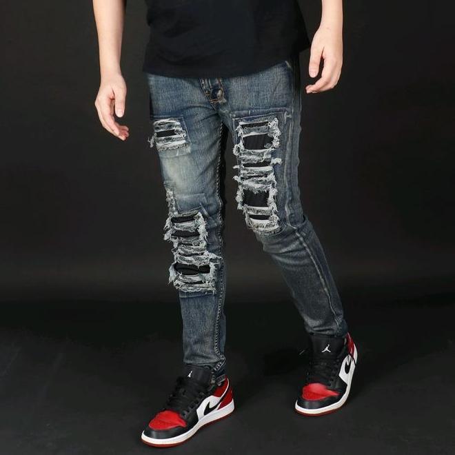 North Denim Celana Jeans Denim Panjang Pria Strech Ripped Patch Cotton - Blast Blue