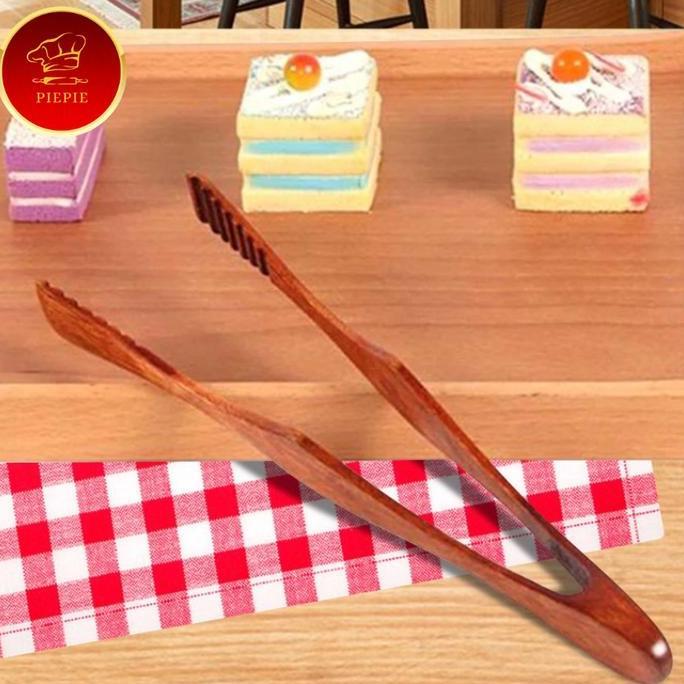 wooden food tong clip / capitan makanan kayu BBQ kue roti daging sayur