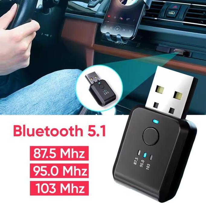 USB Dongle Mobil Car Bluetooth 5.1 FM Transmitter Adaptor Pemutar MP3 Musik - FM01