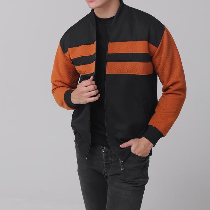 Jaket Comfy Pria /Kain Diamon Lembut Nyaman / Jacket Basebal Setrip Diamond Kain Sweater Slim Fit Co