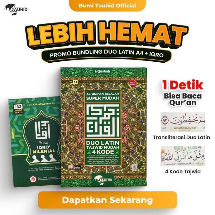 Promo Bundling Duo Latin 4 e A4 + Iqro QR - Mushaf Alquran Latin dan Terjemahan - Alqosbah