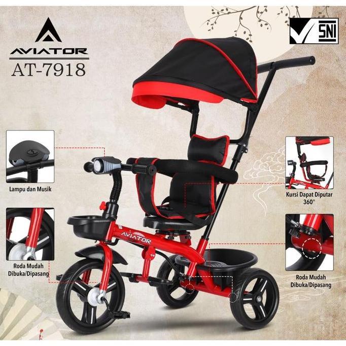 Sepeda Roda Tiga Aviator AT 7711 Stroller Kursi Putar Musik Tricycle // ET 603-7-8 // F 362 Family /