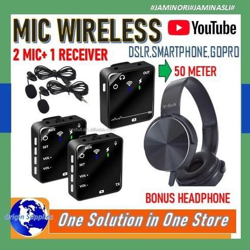 Microphone Mic Clip On Wireless Untuk Hp Zoom Webinar Vlog Live Promo