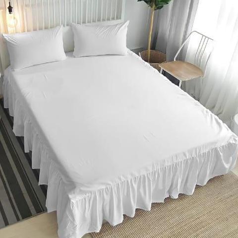 HARGA DISC - BIG SALE SPrei Rumbai  Seprei Rempel Polos Putih Embos Tinggi 20cm