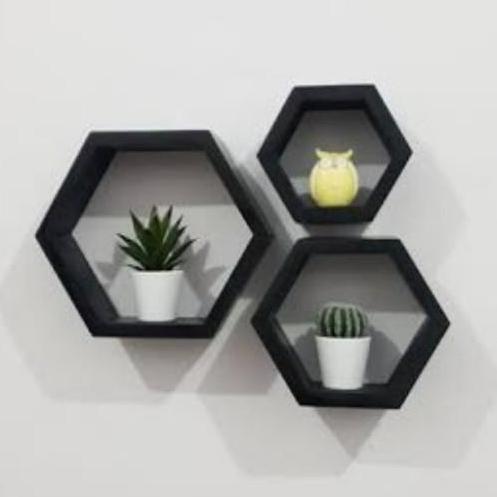 PAKET 3 Pcs Hexagonal Kayu, Dekorasi dan Rak Dinding, Kaca Hexagonal